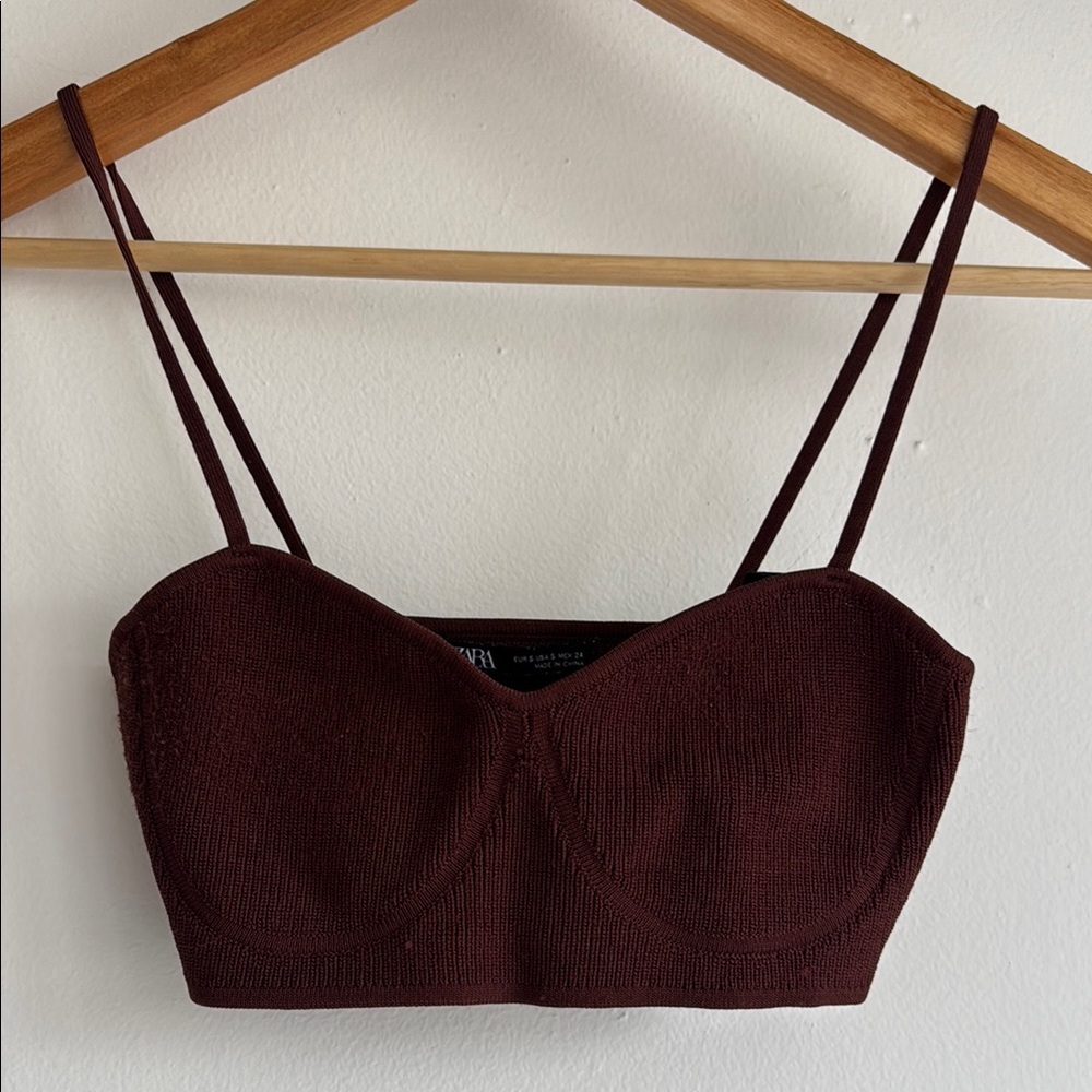 Zara Maroon Strappy Crop Top - Picture 2 of 2